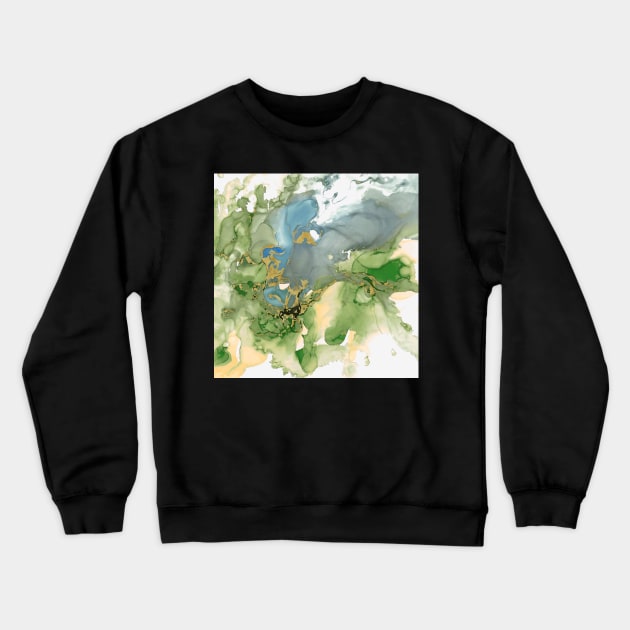 Spring water- alcobol ink abstract green and gold Crewneck Sweatshirt by likapix